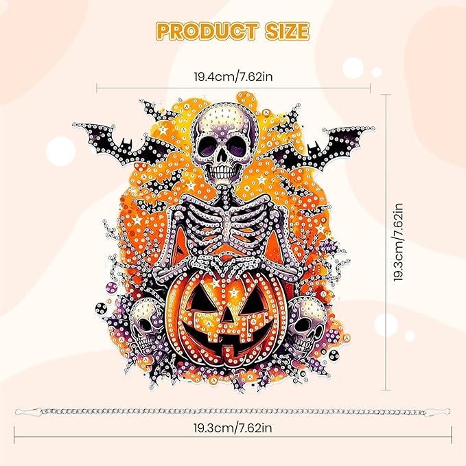 MOGTAA Halloween Skull Diamond Art Hanging Pendant Kits, Fall Pumpkin Diamond Art Suncatchers for Adults, 5D Special Shape Diamond Painting Skeleton Gem Art for Home Garden Wall Decor