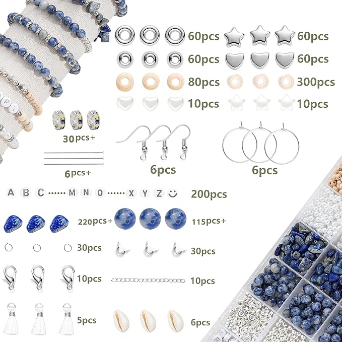 xyliise bracelet making kit natürliche perlen set for adults beads for bracelets silver jewelry making supplies diy jewelry necklace earrings (cz006-click the blue)