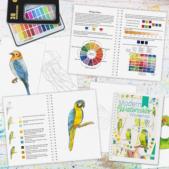 5Pcs Watercolor Workbooks, Water Coloring Book with 60 Patterns, Beginner-Friendly Watercolor Workbooks for Beginners with 36 Paint Colors, Water Coloring Book for Adult - Relieving Gift