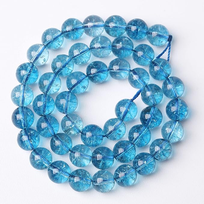4mm 90pcs Blue Topaz Crystal Quartz Natural Stone Round Loose Beads for Jewelry Making DIY Bracelet Necklace Earrings (Blue Crystal, 4mm)