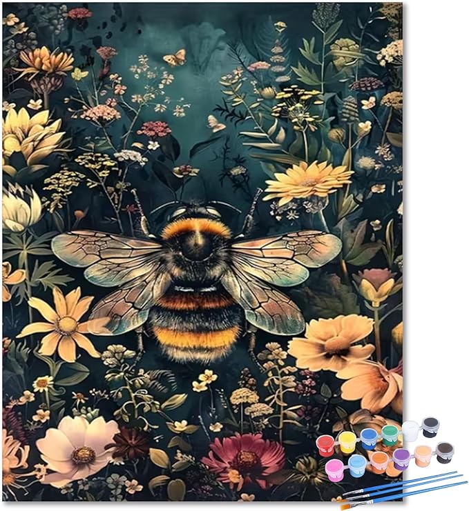 HMZephitiquc Bee Paint by Numbers Kit for Adults Beginners, Bee Paint by Number for Adults, Painting by Numbers, Easy DIY Crafts for Gift Home Wall Decor 16x20 in