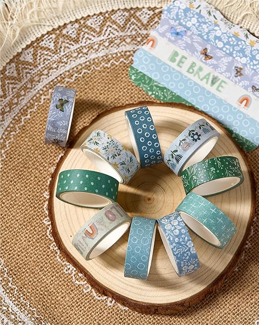 VIVIQUEN Boho Washi Tape Set, 20 Rolls Rainbow Pattern Masking Tape, 15mm Writable Washi Tapes for Painting, DIY Scrapbook Journal Designs, Back to School，Gift Wrapping，16.4Ft
