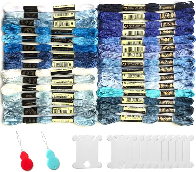 30 Skeins Embroidery Threads Embroidery Floss for Friendship Bracelet String Cross Stitch DIY String Art (Blue)