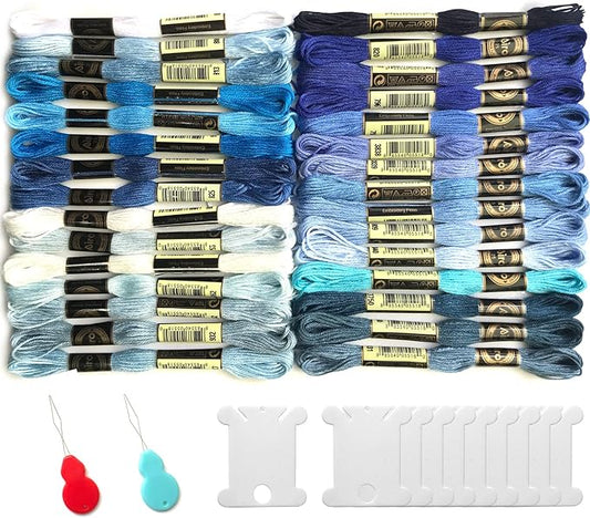 30 Skeins Embroidery Threads Embroidery Floss for Friendship Bracelet String Cross Stitch DIY String Art (Blue)