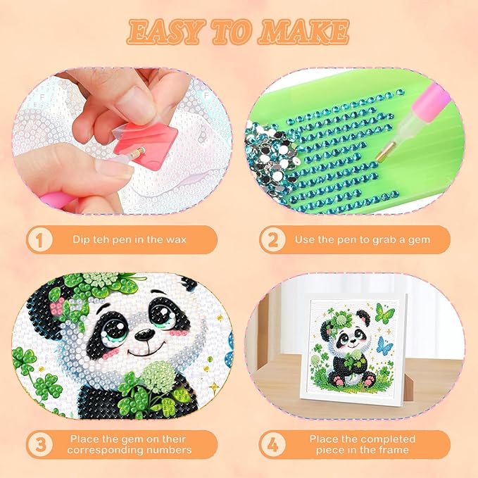 Arttoplus Panda Diamond Art Kits for Kids 4-6-8-12 with Frame-Animal Diamond Painting Kits for Kids with Frame,Panda Gem Art Kits for Kid for Gift Home Wall Decoration(7x7inch)
