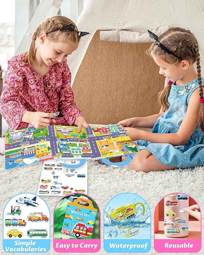 walenced reusable sticker book for toddlers, stickers for kids, toddler craft activities, toddler travel toys ages 3 and up boy girl birthday gifts