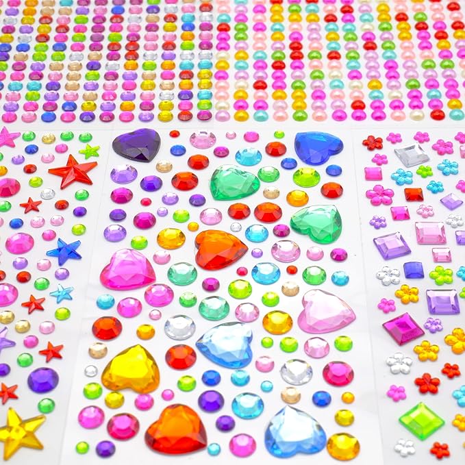 880 craft rhinestone gem stickers (5 self - adhesive sheets). acrylic, face - applicable, multicolor, great for diy crafting & decorating，small stickers for kids