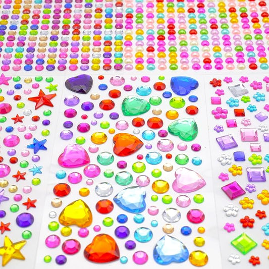 880 craft rhinestone gem stickers (5 self - adhesive sheets). acrylic, face - applicable, multicolor, great for diy crafting & decorating，small stickers for kids