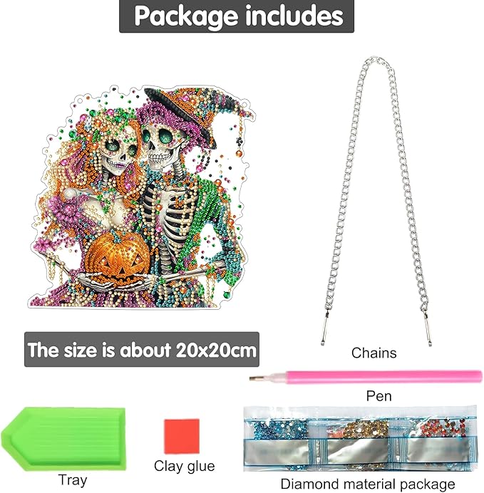 Bimkole Skull Diamond Art Hanging Kit for Adult, DIY 5D Diamond Art Halloween Window Pendant, Acrylic Crystal Art Hanging Ornament Home Wall Garden Front Door Sign Outdoor Decor 7.8x7.8 Inch