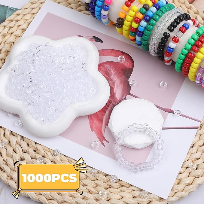 Plastic Pony Beads, 1000 Pcs, 6x9mm, for Bracelet, Hair Braiding, Friendship Bracelets, Jewelry Making (Transparent)