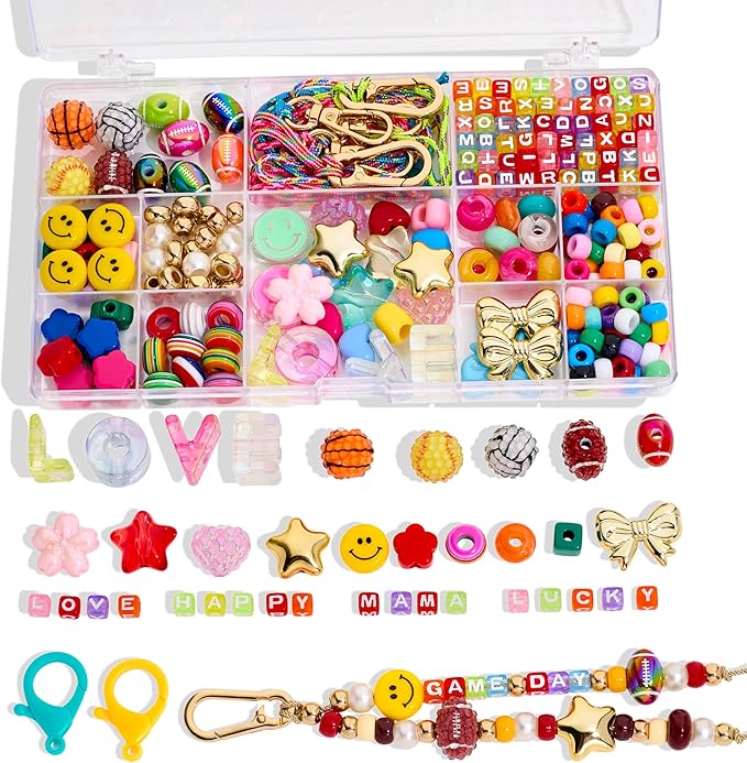 RepaTime Beaded Bag Charm Kit丨Keychain Making Kit丨DIY Jewelry Making Kit丨Acrylic Bag Charm Beads 丨Key Chain Supplies Crafts Accessoriess丨Girls Christmas Gifts,Party,Family Activity for All Ages