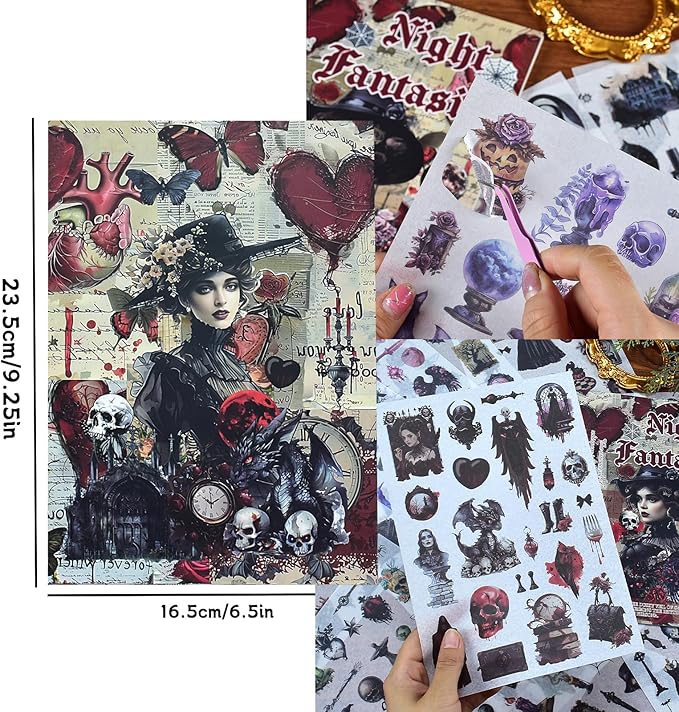 DAPUTOU 550PCS Vintage Scrapbook Stickers Books 24Sheets Vintage Butterfly Garden Flowers Gothic Stickers Kit for Scrapbooking Supplies Aesthetic Junk Journal Journaling Craft Halloween