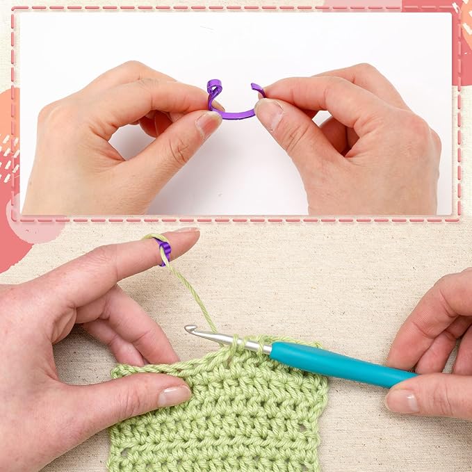 DTOFOOT Handmade Crochet Tension for Finger,Loop for Knitting,Metal Open Yarn Guide Crochet Supplies Adjustable Braided Faster Knitting Thimbles Holders Accessories for Mother Grandma Gifts with Box