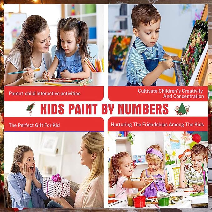 Christmas Paint by Numbers for Adults with Framed Canvas - with Wooden Easel, 4 Pack Paint by Number for Beginners, Xmas Acrylic Oil Painting on Canvas with Brushes for Home Wall Decor (8x12 inch)