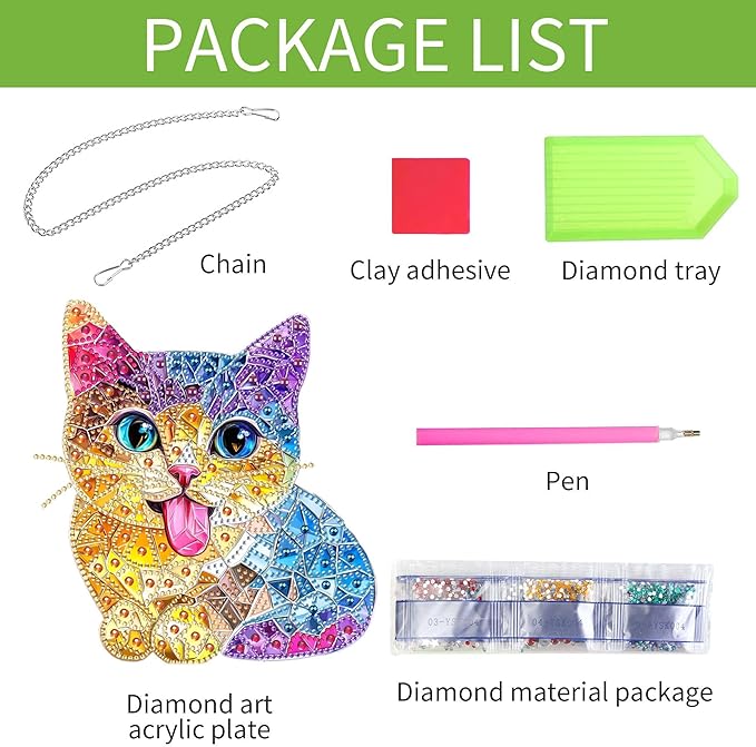 Wergund 5D DIY Cat Diamond Art Hanging Kits, Hanging Diamond Art Animal, Acrylic Special Shaped Rhinestone, Window Hanging Pendants for Home Wall Garden Front Door Outdoor Decor Gift(Cat)