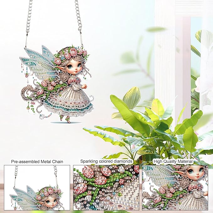 AiYuanzsh Butterfly Elf 5D Diamond Painting Hanging Ornament Kit, Special Shaped Crystal Rhinestone Suncatcher Craft, DIY Diamond Art Pendant Decoration for Home Office, Gift for Adults
