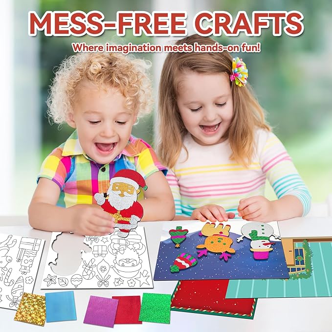 atfunshop christmas crafts for kids - magical foil diy christmas gift cards - no mess xmas art activities kit for ages 4 5 6 7 8 9 - fun & ideal stocking stuffer & christmas gift for boys & girls