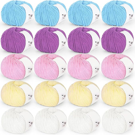 katech 20 skeins cotton yarn for crocheting-55% cotton 45% acrylic-4 medium (worsted)-super soft milk cotton yarn-great crochet and knitting starter kit for colorful craft（color b）