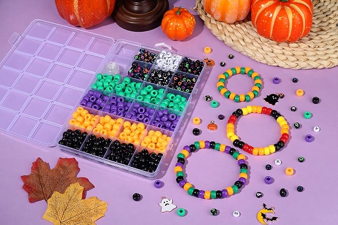 XIANNVXI 10Colours Halloween Pony Letter Beads Set Bracelet Making 640pcs Orange Purple Green White Letter Pony Beads Bulk
