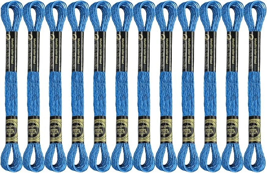 12 Skeins Embroidery Floss, Blue Metallic Embroidery Thread Polyester Cross-Stitch Threads for Hand Embroidery String Art DIY Creation
