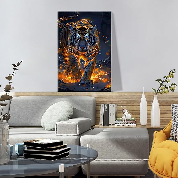 ATDMS Paint by Numbers Kit for Adults with Frame Tiger Paint by Number with Easel DIY Tiger Adult Paint by Number Kits Paint by Number Canvas for Gift Home Wall Decor 8x12 Inch