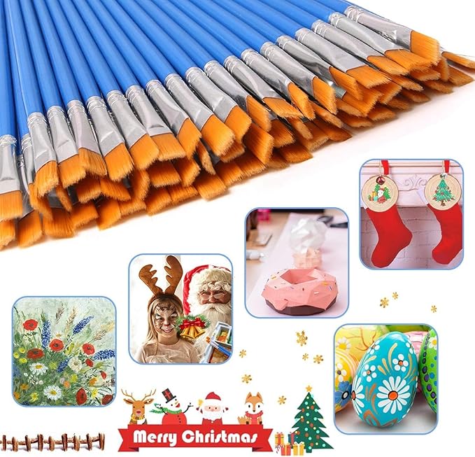 UPINS 30 Pcs Flat Paint Brushes, Small Brush Bulk for Detail Painting
