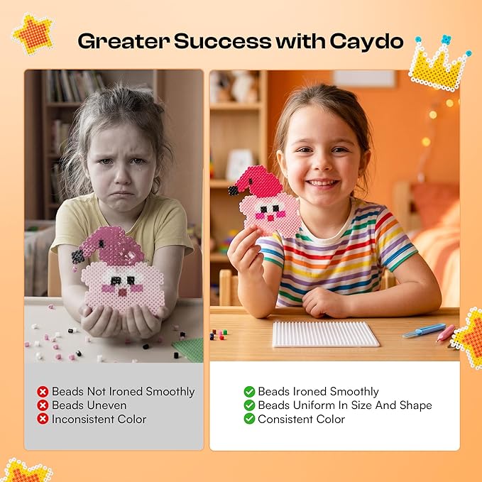 Caydo Fuse Beads Kit with Pattern-Generating App, 10500PCS 36 Colors 5mm Beads for Beginners with Pegboardx, Ironing Paper, Tweezers & Keychain Accessories for 5+Girls Home & School Projects, Gift