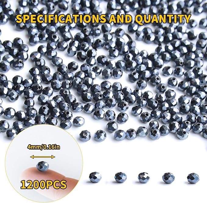 laopottbeads 1200pcs 4mm crystal glass beads for jewelry making beads for bracelets necklace pendants making supplies(navy blue)