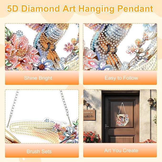 TOSTOG Bird Wreath Diamond Art Pendant Kits for Adult, Flower Diamond Painting Hanging Kit for Beginners, 5D DIY Crafts Gem Art, Waterproof Full Accessories for Home Decor Idea 20 * 20 cm/8 * 8 in