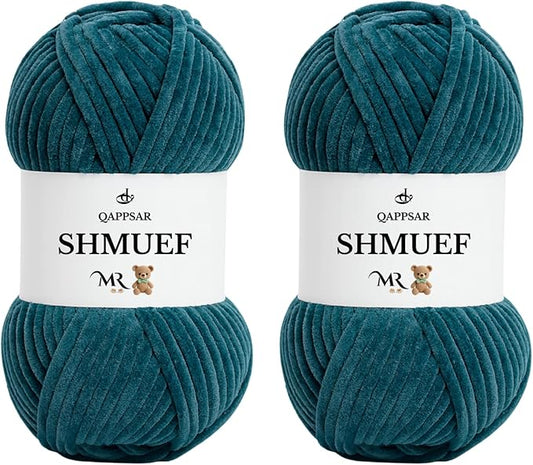 SHMUEF Chenille Yarn 2-Pack – Ultra Soft Velvet Yarn, Super Bulky Weight (5–6 mm), Yarn for Crochet, Amigurumi & Baby Blankets (DEEP SEA)