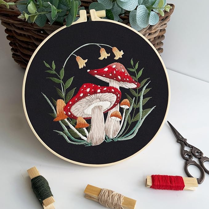 Myfelicity 3 Sets Mushroom Embroidery kit, Adult Beginner DIY Needle kit,Art Craft Handy Sewing Set