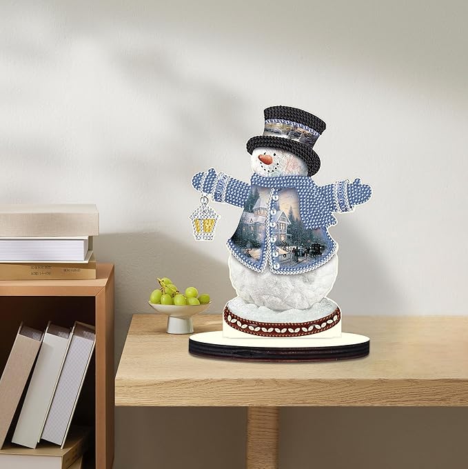 Christmas Diamond Art Tabletop Decoration, DIY Snowman with a lamp, Diamond Art 5D Special Shape Crystal Diamond Partial Diamond Art Painting Mosaic Handicraft, Home Office Tabletop Decor Gift