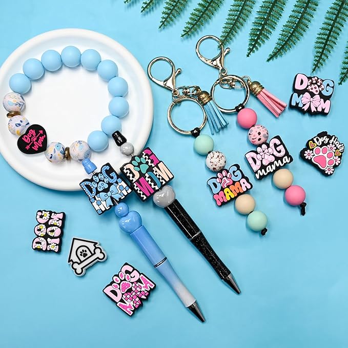 XHAOYEAHX 30PCS Dog Focal Beads for pens, Silicone Focal Beads Bulk for Beadable Pen Keychain Bracelet Lanyard Making Kit