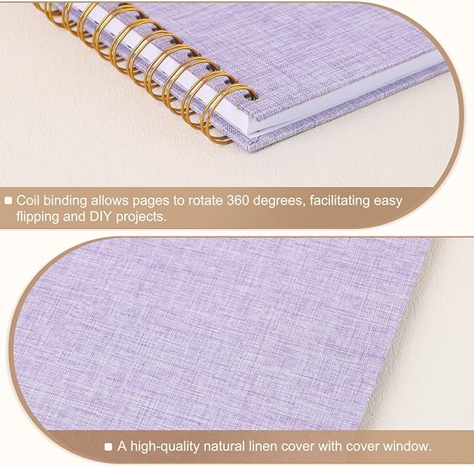 Scrapbook Photo Album 10x10 Inches 40 Pages Hardcover Kraft Paper Linen Cover Scrap Book Memory Book DIY Scrapbook Albums for Wedding Baby Boyfriend Travel Anniversary Family, Purple
