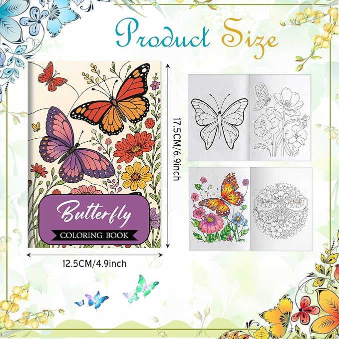 Liliful 144 Pcs Butterfly-Themed Coloring Book Bulk for Adults Mini Butterfly Theme Drawing Book with Garden Flower Insect Patterns Party Favors Goodie Bag Filler and Holiday Gifts