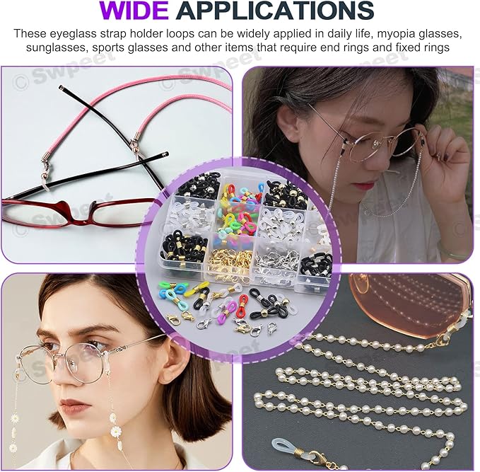Swpeet 330Pcs Gold and Silver 3/4" Adjustable Silicone Eyeglass Chain Ends Spectacle End Connectors and 15/32" Stainless Steel Lobster Claw Clasps Kit, Bracelet Necklace Clasps Anti Spring Connector