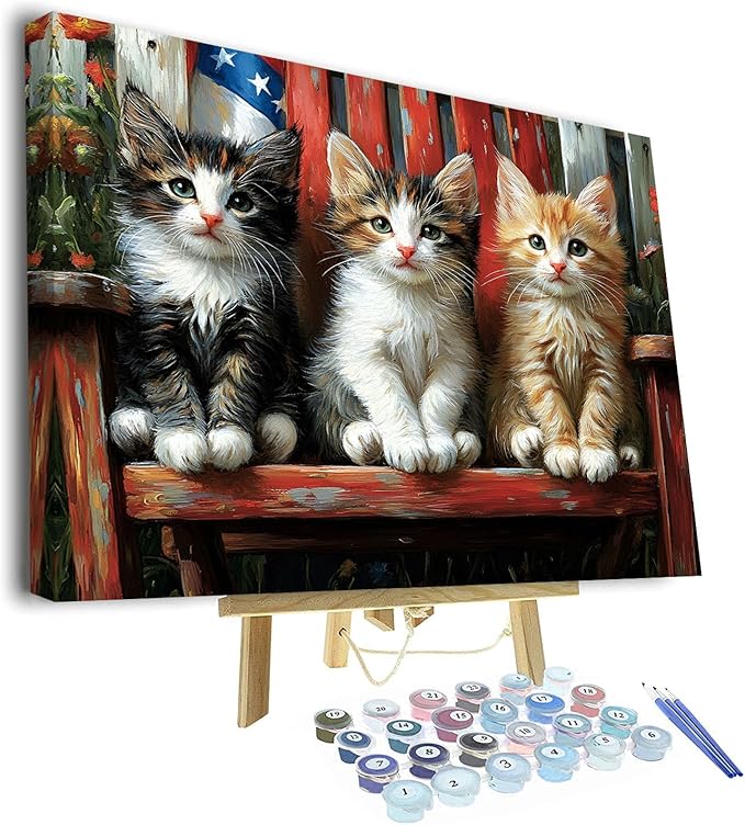 TUMOVO Paint by Numbers Kit for Adults - Playful Kittens on A Chair Color by Number Canvas, Charming Pet Lover Art Craft Kits Wall Decor, 16x20 in(with Frame)