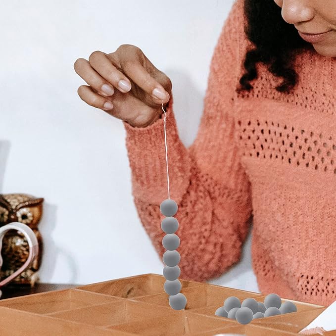 DIYOMR 100Pcs 15mm Dark Grey Round Silicone Beads for Jewelry Making