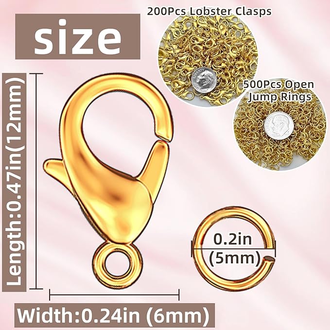 700Pcs Lobster Claw Clasps and Open Jump Rings Set, 12MM Necklace Clasp and Closures for DIY Jewelry Making Supplies