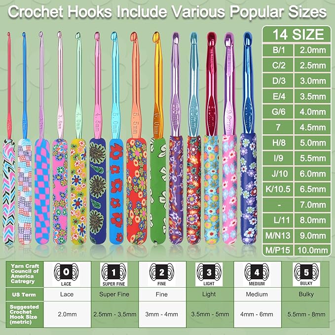 Coopay 14pcs New Warm Crochet Hooks for Beginner Crochet Hook Set, 2mm to 10mm Art Aluminum Comfy Grip Crocheting Needle Knitting Supplies Christmas Crocheting Gifts for Crocheters, Best Gift