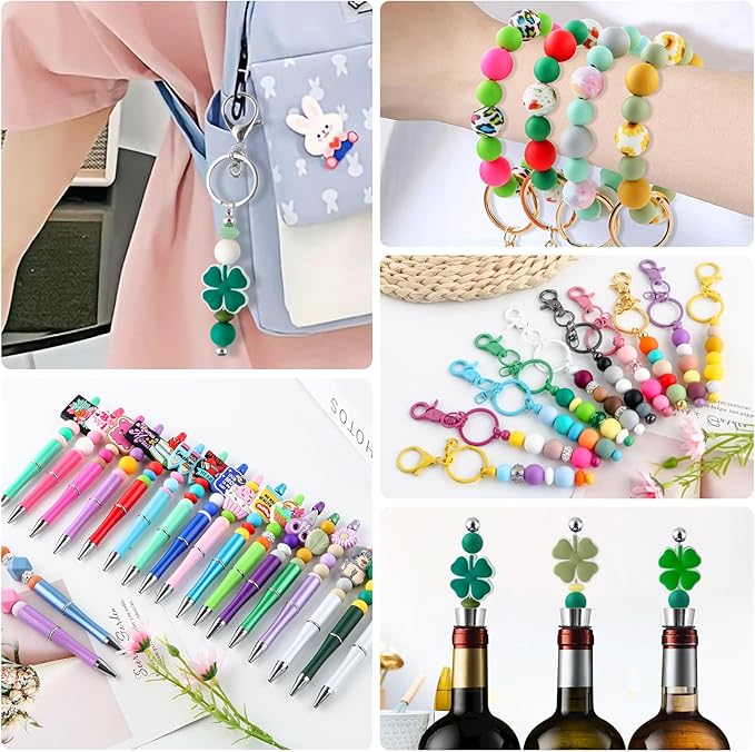160Pcs 12mm Silicone Beads for Keychain Making Bracelet Necklace, Bulk Round Silicone Beads for Pens（Deep Green）