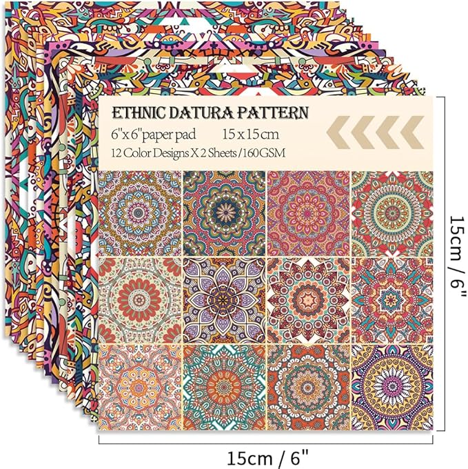 6x6" 160gsm Cardstock Single Sided Scrapbooking 24 Papers Pad Vintage Decoupage Scrapbook Kit Patterned Paper Junk Journal Supplies Journaling Supply Scrap Paper Crafting. Datura