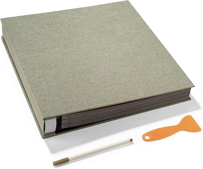 Large Photo Album Self Adhesive 4x6 5x7 3x5 8x10 Scrapbook Magnetic Album DIY Scrap Book Length 13 x Width 12.8 (Inches) 120 Black Sticky Pages Linen Cover DIY Photo Album(Gress Green)