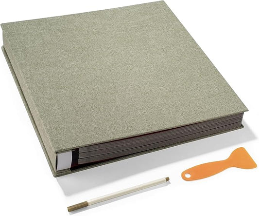 Large Photo Album Self Adhesive 4x6 5x7 3x5 8x10 Scrapbook Magnetic Album DIY Scrap Book Length 13 x Width 12.8 (Inches) 120 Black Sticky Pages Linen Cover DIY Photo Album(Gress Green)