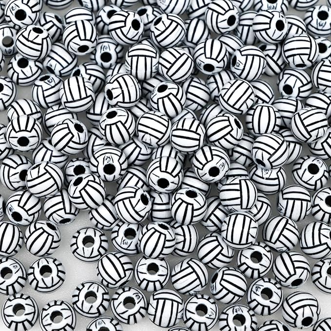 200+ pcs Volleyball‌ Beads Sport Bulk Kandi Beads for Jewelry Making, Bracelet Keychain Becklace Charm Bead Kit (Volleyball‌)