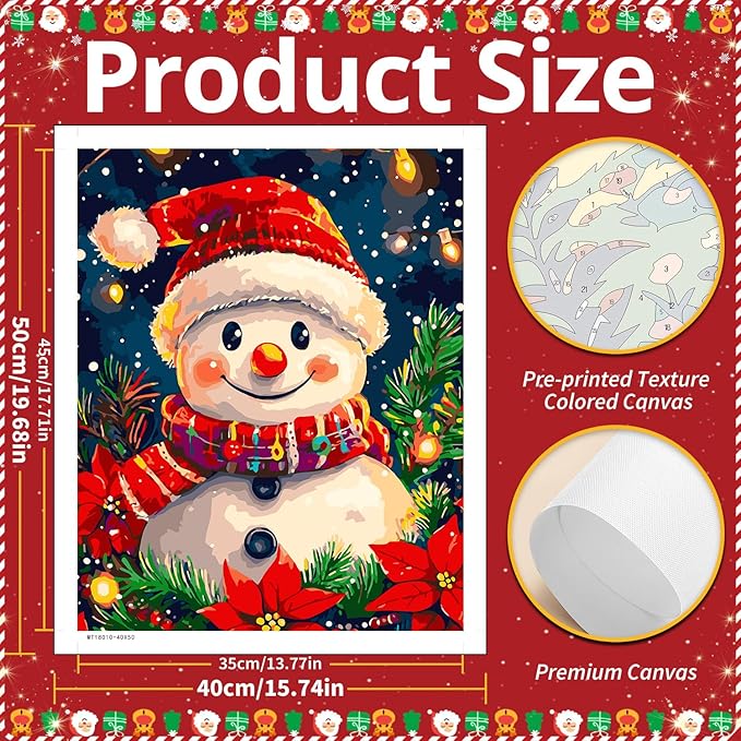 Christmas Paint by Numbers for Adult,Snowman Paint by Numbers Kit for Adults Beginners, DIY Acrylic Painting on Canvas for Home Wall Art Decor 16x20 Inch