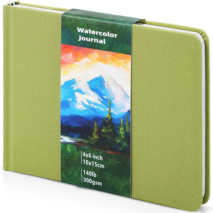 Dispowreath 6 x 4 in Watercolor Sketchbook Journal Square Watercolor Notebook Cold Press 140lb 300gsm Cotton Paper 48 Pages Journals Notebook Paper Pads(Green)