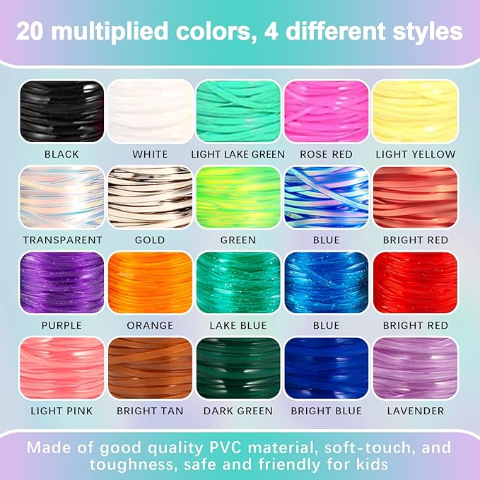 PP OPOUNT Christmas DIY Lanyard String Kit, 20 Rolls Boondoggle String with Instruction for Beginners & 220 Beads, Festive Craft Kit for Making Bracelets Key Chains Holiday Decorations