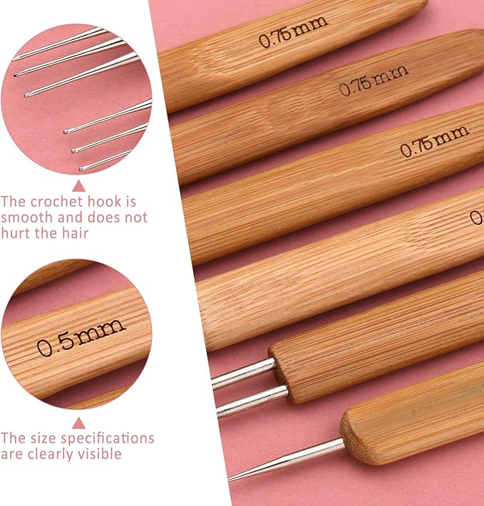 Loc Crochet Needle, 48 Pcs Dreadlock Crochet Hook Tool, 6 Dreadlock Crochet Needle for Hair, Different Size Bent Latch Hook, Crochet Hooks for Hair Braiding with Case and Dreadlocks Tool (Green Bag)