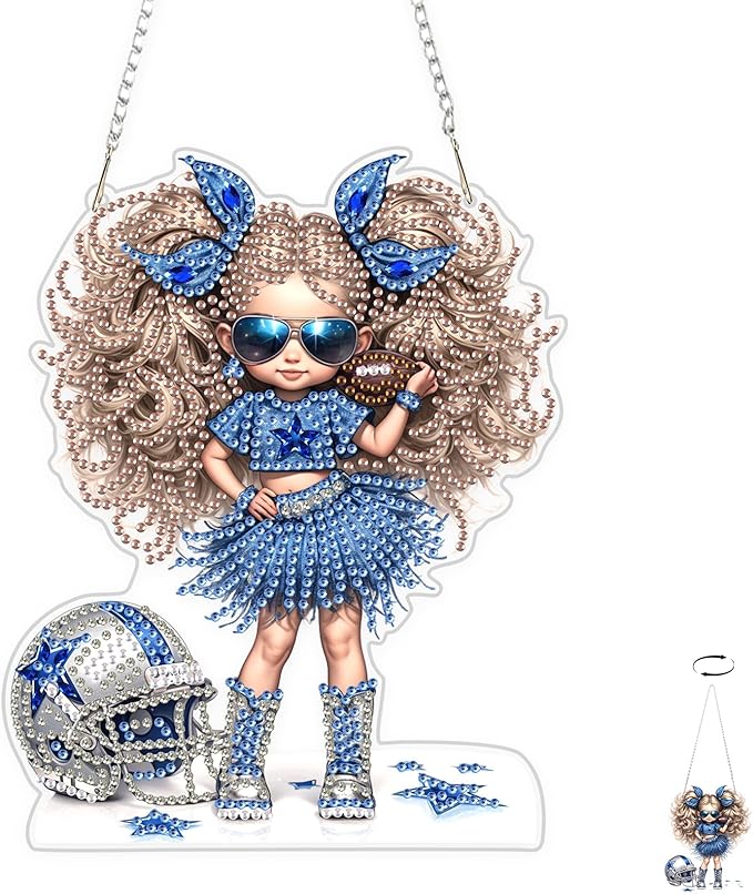 TOSTOG Rugby Girl Diamond Art Hanging Kits for Adults, American Football Diamond Painting for Adults Window Pendant, Special Shape Diamonds Diamond Painting Hanging Pendant Kit for Decor Gift
